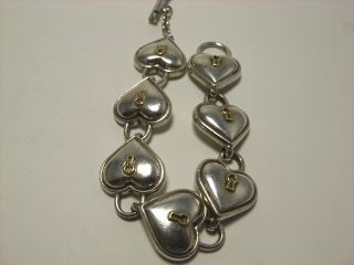 Tiffany Silver 18K Gold Heart Key Hole Padlock Toggle Bracelet Rare 10