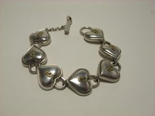 Tiffany Silver 18k Gold Heart Key Hole Padlock Toggle Bracelet Rare