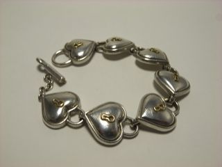 Tiffany Silver 18K Gold Heart Key Hole Padlock Toggle Bracelet Rare 3