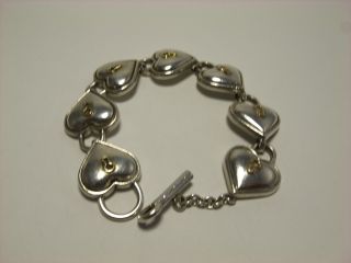 Tiffany Silver 18K Gold Heart Key Hole Padlock Toggle Bracelet Rare 4