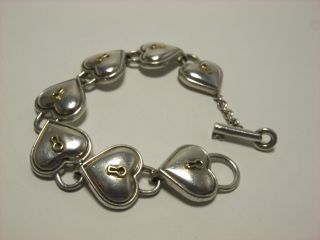 Tiffany Silver 18K Gold Heart Key Hole Padlock Toggle Bracelet Rare 5