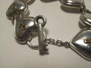 Tiffany Silver 18K Gold Heart Key Hole Padlock Toggle Bracelet Rare 8