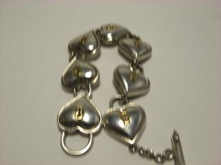 Tiffany Silver 18K Gold Heart Key Hole Padlock Toggle Bracelet Rare 9