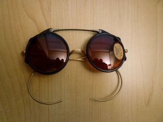 Vintage Clip - Ons In Alligator Leather Case With Matching Round Glasses