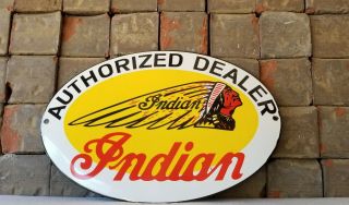 Vintage Indian Motorcycles Porcelain Gas Bike Service Station Pump Plate Sign