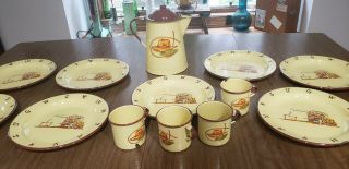 Vintage Monterrey Western Ware Cowboy Hat Coffee Pot,  Mugs,  Chuck Wagon Plates