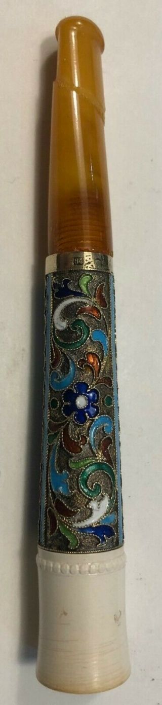 Antique Imperial Russian Sterling Silver/amber Cigarette Holder