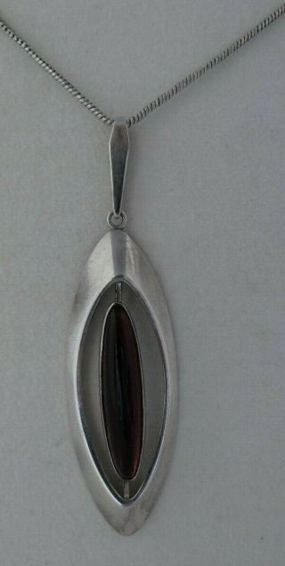 Vintage Ivar T.  Holth Silver 830s Pendant With Pink Stone And Chain Norway