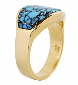 Very Rare VTG Tammy Deyuse Spiderweb Turquoise Ring 14k SOLID Gold 2