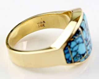 Very Rare VTG Tammy Deyuse Spiderweb Turquoise Ring 14k SOLID Gold 4