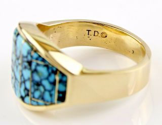 Very Rare VTG Tammy Deyuse Spiderweb Turquoise Ring 14k SOLID Gold 5