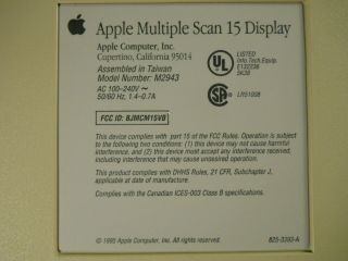 Apple Multiple Scan 15 CRT Display Monitor M2943 For Macintosh Mac Vintage 8