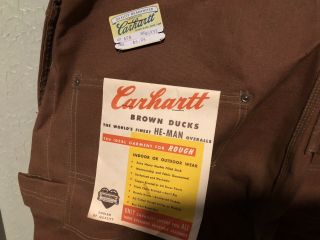 Vintage Carhartt Duck Cloth 1950 ' s overalls DEADSTOCK NOS 40 X 32 workwear Jean 6