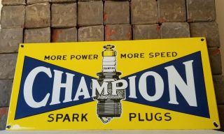 Vintage Champion Spark Plugs Porcelain Gas Automobile Service Mechanic Shop Sign