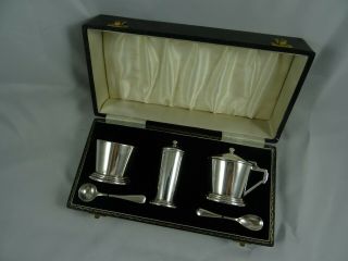 Boxed,  Art Deco Style Solid Silver Condiment Set,  1964