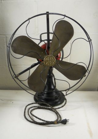 Antique Vintage G.  E.  Electric Fan 16 " Oscillating Brass Blades General Electric