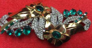 Vintage Signed Coro Duette Silver Toned Floral Rhinestone Pin Brooch Flowers