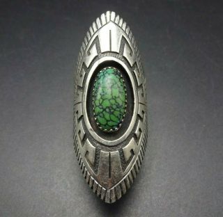 Long Vintage Navajo Sterling Silver Overlay Turquoise Shadowbox Ring Size 8.  25