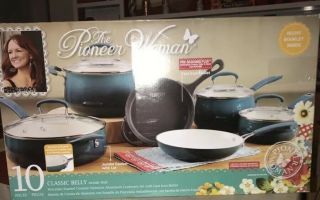 The Pioneer Woman Vintage Speckle 10 Piece Cookware Kitchen Turquoise Steel