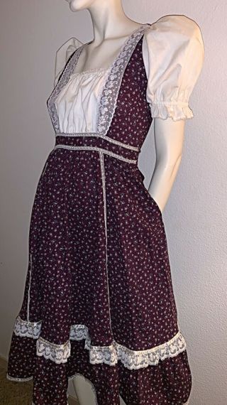 Vtg 1970’s GUNNE SAX by Jessica MIDI Length w - POCKETS Floral Print Burgundy 11 6