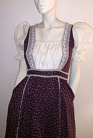 Vtg 1970’s GUNNE SAX by Jessica MIDI Length w - POCKETS Floral Print Burgundy 11 8