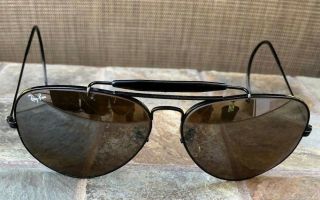 Authentic Vintage Ray Ban B&l Black Shooter Aviator Sunglasses Outdoorsman Wrap