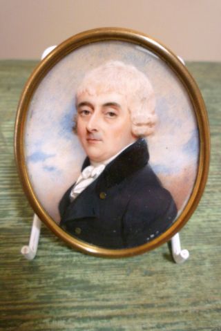 Antique Georgian Portrait Miniature Of A Gentleman Finely Painted 18th C