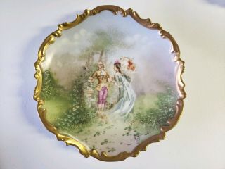 Antique Limoges Hand Painted Artist Signed Plate Lovely Couple Scene Muville