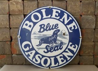 Vintage Blue Seal Gasoline Porcelain Gas Bolene Service Station Pump Plate Sign