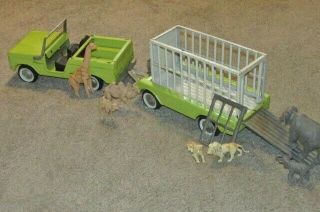 Vintage Nylint Safari Ford Bronco W/ Trailer & Cage Lime Green Animals