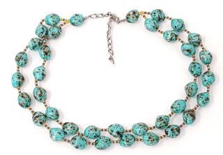 Vintage Venetian Blue Turquoise Glass Beaded Necklace 16 "