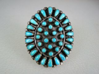 Vintage Zuni Sterling Silver & 40 Turquoise Cluster Ring Sz 7.  5 Signed