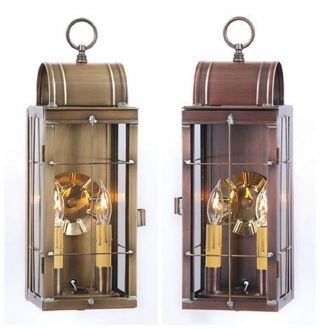 2 Candle Colonial Lantern Sconce Handcrafted In Weathered Brass & Antique Copper