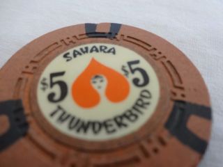 1964 The Sahara Thunderbird Las Vegas $5 Casino Chip Vintage 2