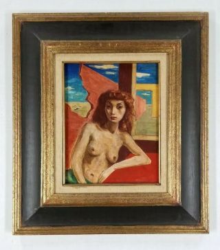 Vintage Mid Century Nude Surrealism Landscape Modernist Female Figure Painting