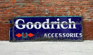 Vtg 1930s Goodrich Tires Accessories Porcelain Sign Advertising 8ft Gas Station