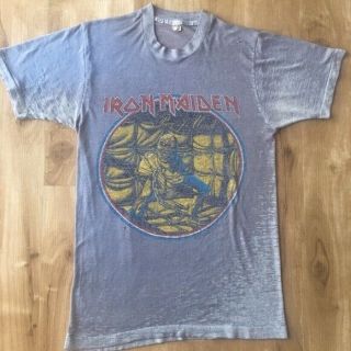 Vintage 1980s 80s Iron Maiden Paper Thin " World Piece " Metal Band T Shirt 50 50