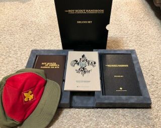 The Boy Scout Handbook Deluxe Set 100 Years W/ Protective Box & Vintage Hat Bsa