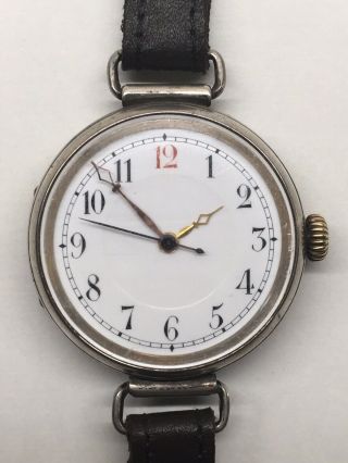 Officers Trench Watch Centre Seconds Ww1 Swiss 935 Solid Silver Swing Lugs 35mm
