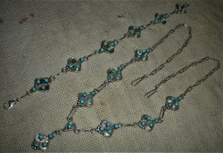 Vintage C.  1930 Zuni Sterling Silver Turquoise Necklace & Bracelet Set Vafo