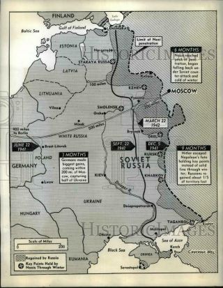 1942 Press Photo Map Of Russian Winter Gains On Nazis,  World War Ii