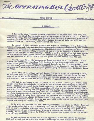 1943 Operating Base Chatter Newspaper Final Edition Cpnab Naval Honolulu Hawaii