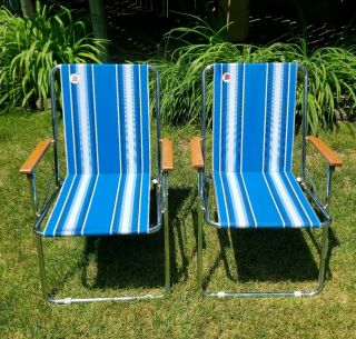 Vintage Blue Zip Dee Folding Lawn Chairs Rv Camping Hot Rod Car Air Stream