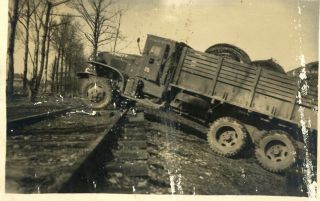 Org Wwii Photo: American Transport Vehicle Driving Across Railroad Tracks