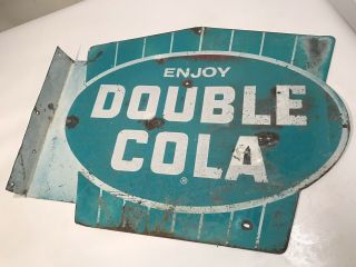 Vintage 1940’s Double Cola Soda Pop Gas Station 27” Galvanized Metal Sign Flange