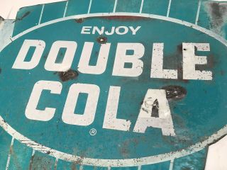 Vintage 1940’s Double Cola Soda Pop Gas Station 27” Galvanized Metal Sign Flange 2