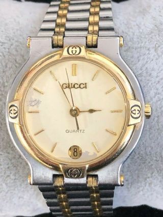 Authentic Unisex Vintage Gucci 9000m Ss Gold Plated Date Watch Battery