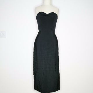 vtg 40s 50s EARLY Black Sleevless Cocktail Accordion Pleated Wiggle Pin Up Dress 2