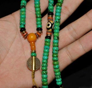 Tibet tibetan turquoise buddhist buddha prayer bead mala bracelet Dzi eye b01 2
