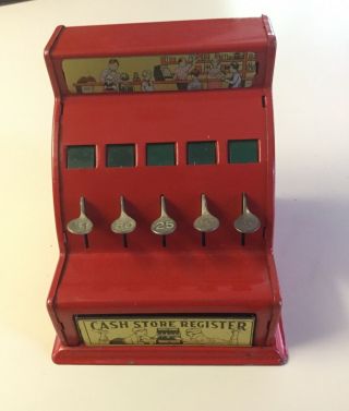 Vintage Metal Red Toy Store Cash Register